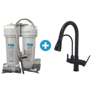 Tank Water Twin Under Sink & Dual Black Tap Bundle